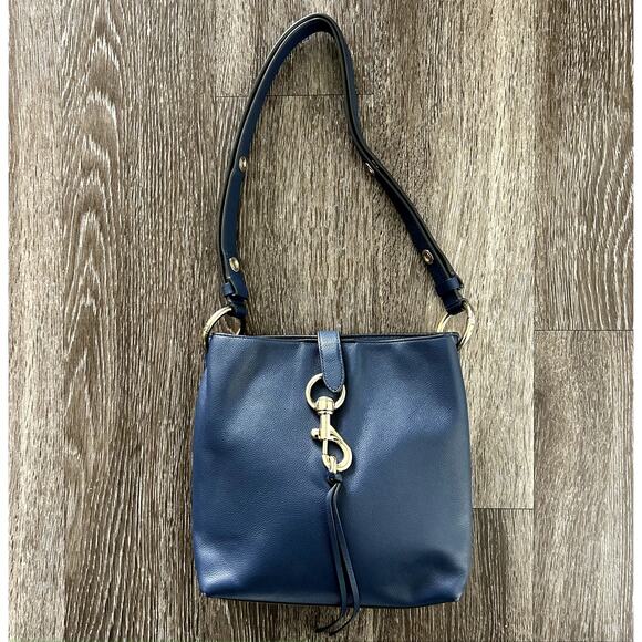 EUC Rebecca Minkoff Megan Small Leather Feed Bag Blue Twilight Gold Hardware - Picture 2 of 16